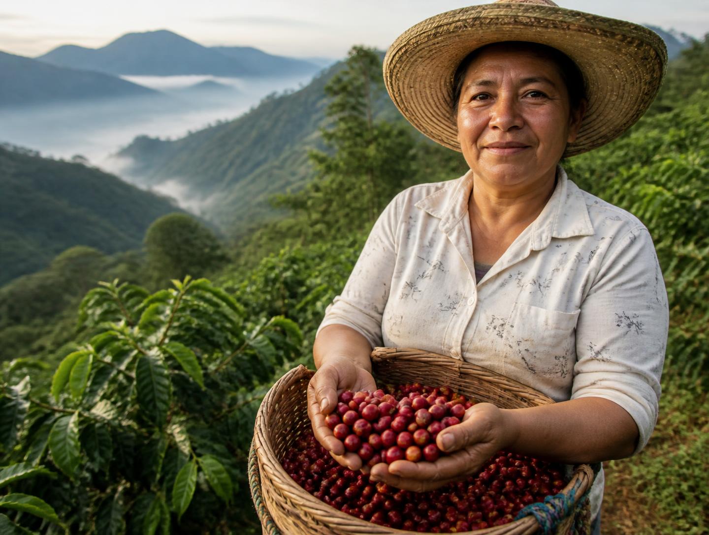Recolección de café a mano en la finca